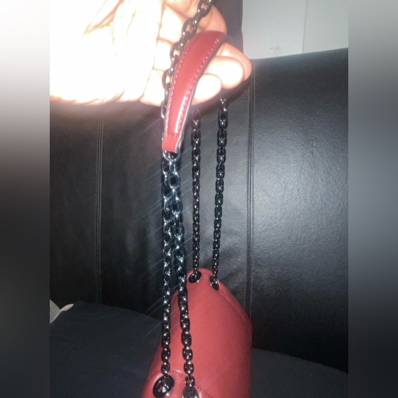 DKNY KAYA Mini Maroon/Plum Leather Shoulder Bag with Gunmetal Color Chain - Picture 17 of 17